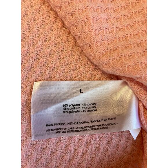 Vintage X America Cozy Pink V Neck Waffle Knit Long Sleeve Oversized Tee Large - Picture 9 of 10